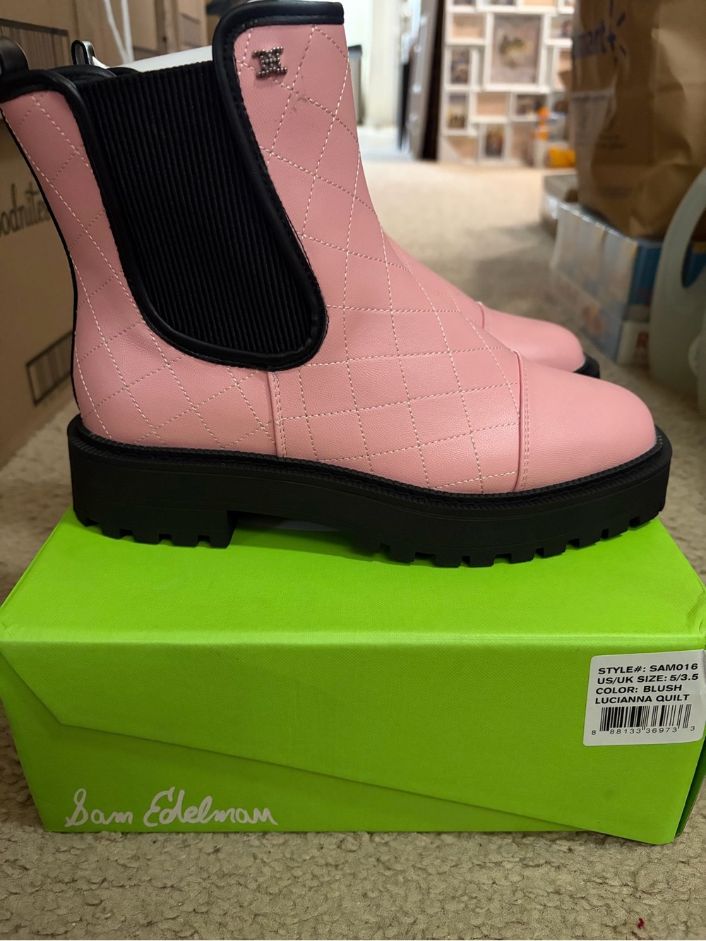 Sam Edelman Blush Pink Girls Lucianna Quilt Chelsea Boots, 5 (NWB)